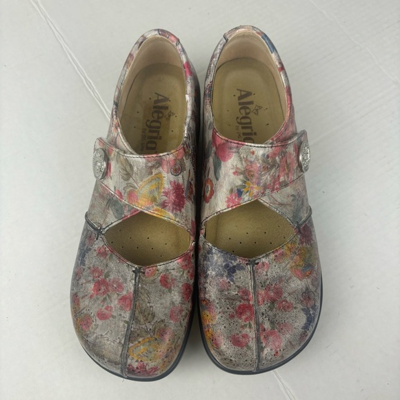 Alegria Kai Mary Jane style shoes in silver/pink floral print-woman’s40/9.5-US - Picture 3 of 13